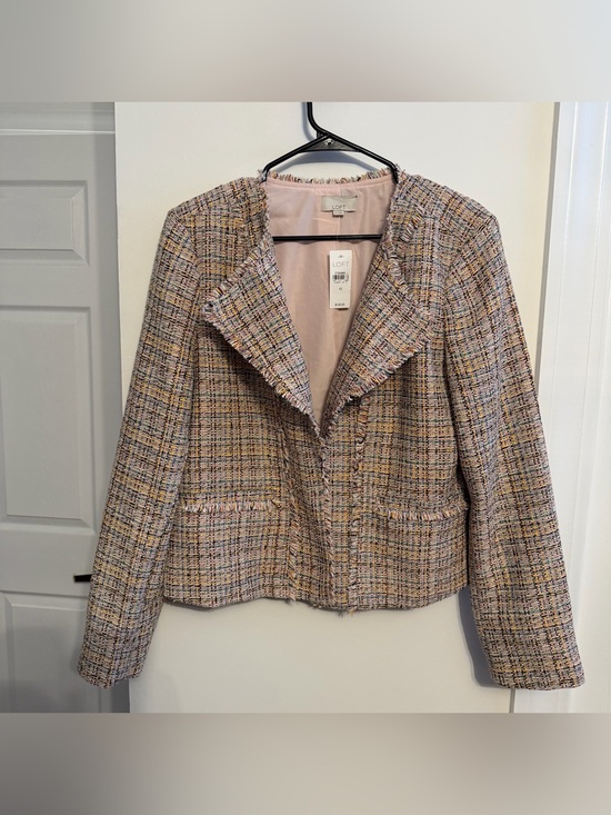 LOFT Jackets & Blazers - LOFT Pink Multi-Color Tweed Blazer with Fringe Trim
